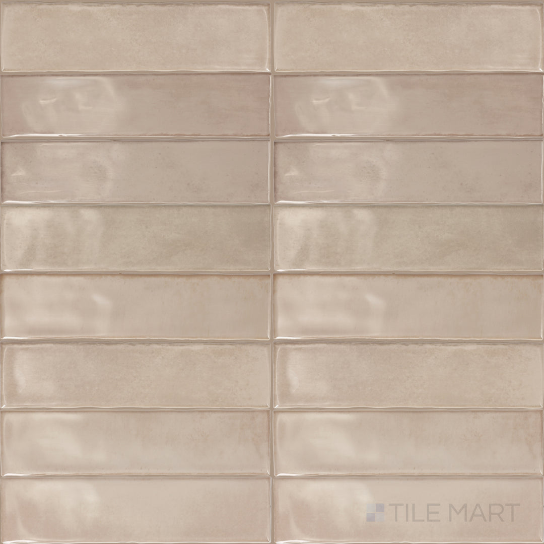 Viewed from the top, the Mesmerist Trance 3x12 glossy glazed ceramic tile reveals a captivating color with a brilliant glossy finish, enhancing light and depth in any setting.