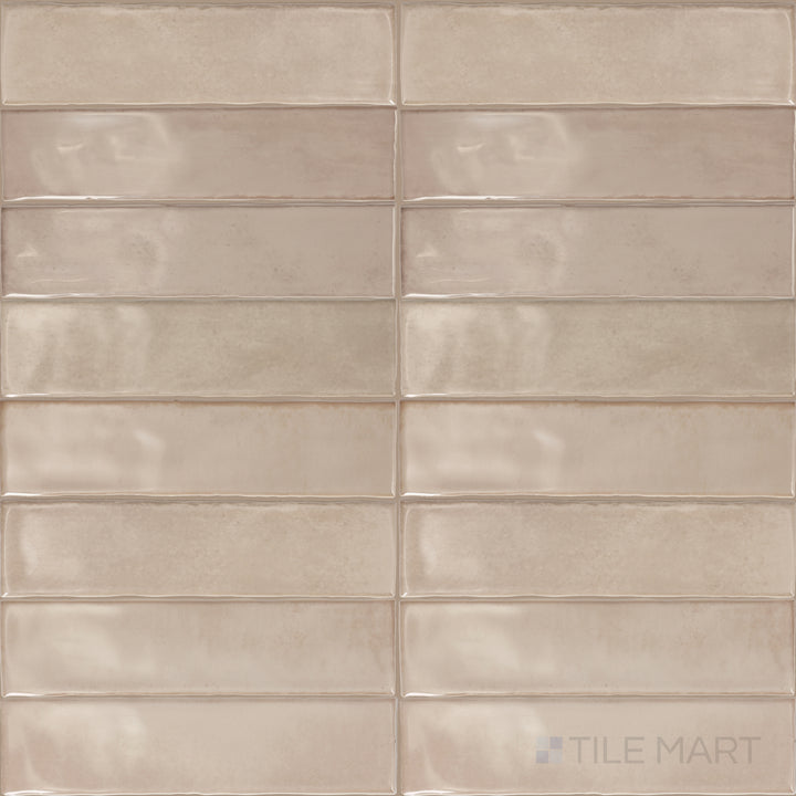 Viewed from the top, the Mesmerist Trance 3x12 glossy glazed ceramic tile reveals a captivating color with a brilliant glossy finish, enhancing light and depth in any setting.
