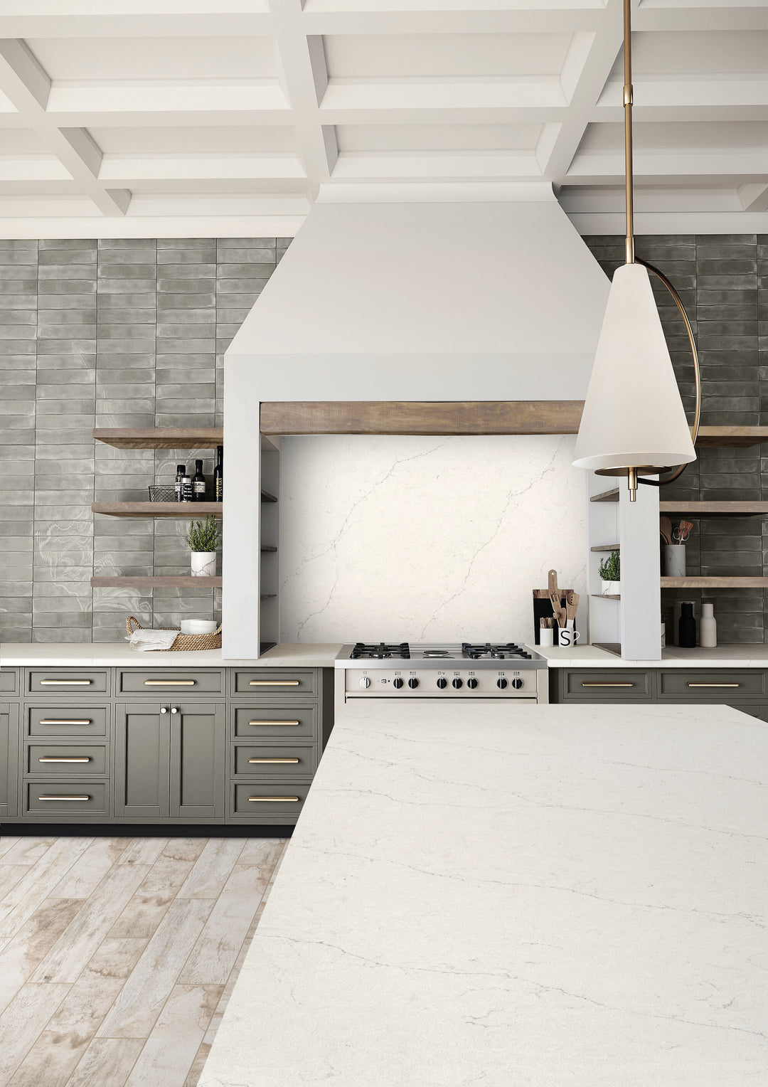 A smooth 3x12 glossy glazed surface enhances the space with subtle charm and sophistication.