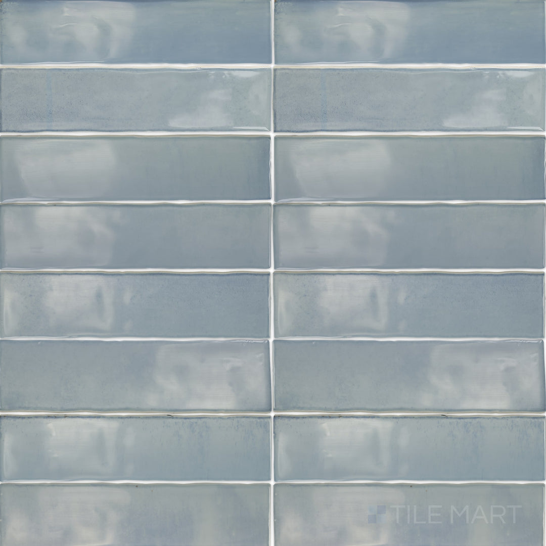 Direct overhead shot of the Mesmerist Whimsy 3x12 glossy glazed ceramic tile, displaying its sleek rectangular form and polished finish.