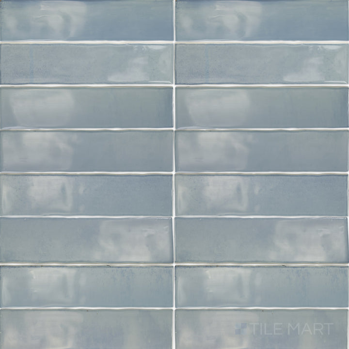 Direct overhead shot of the Mesmerist Whimsy 3x12 glossy glazed ceramic tile, displaying its sleek rectangular form and polished finish.