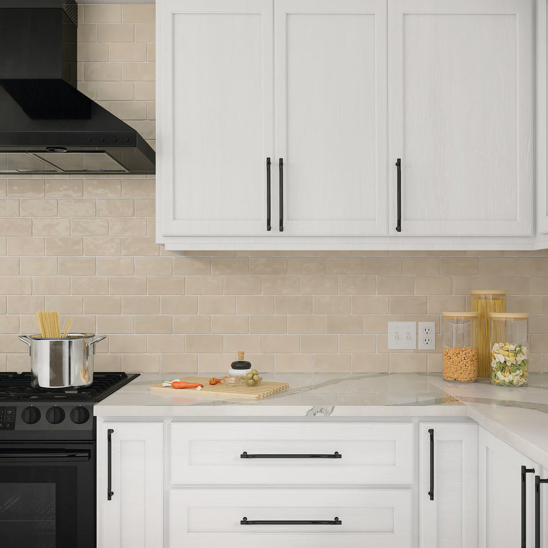 Used in an interior installation, the Mesmerist Trance 3x6 glossy glazed ceramic tile adds texture and shine in a classic rectangular format