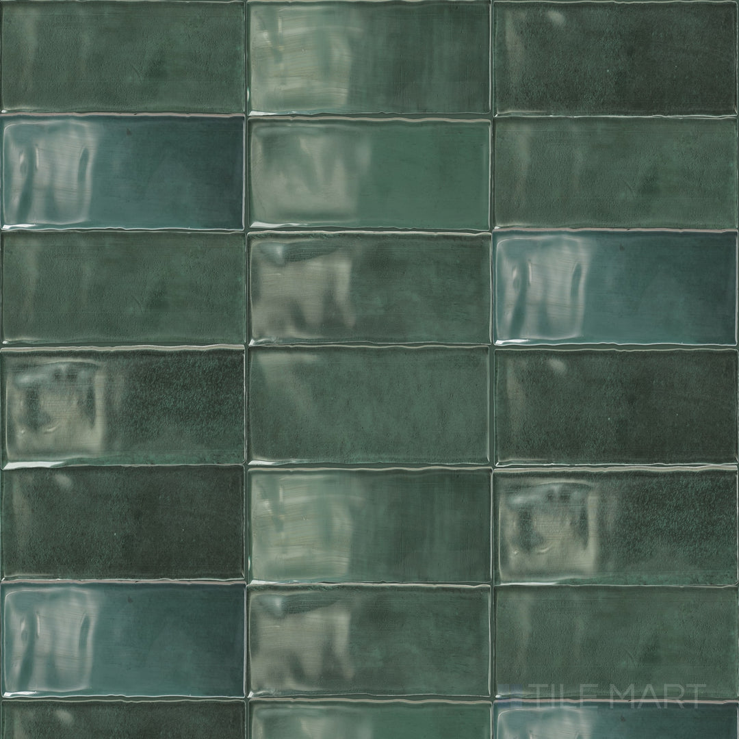 Captured from above, the Mesmerist Allure 3x6 glossy glazed ceramic tile showcases its high-gloss finish and smooth texture, perfect for enhancing contemporary interiors.