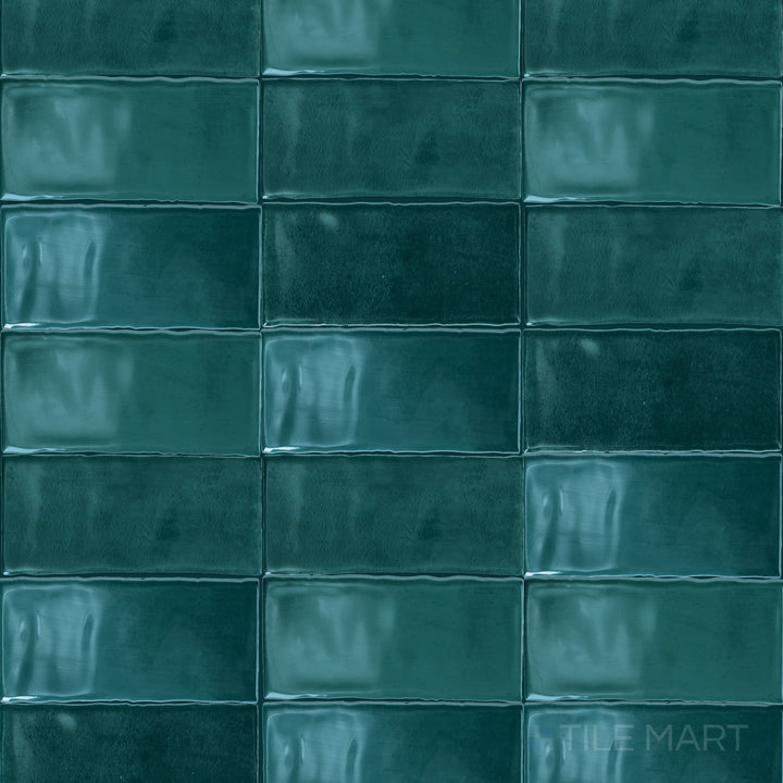 Flat-lay view of the Mesmerist Mystique 3x6 glossy glazed ceramic tile, showcasing its vibrant tone and smooth, glossy sheen.