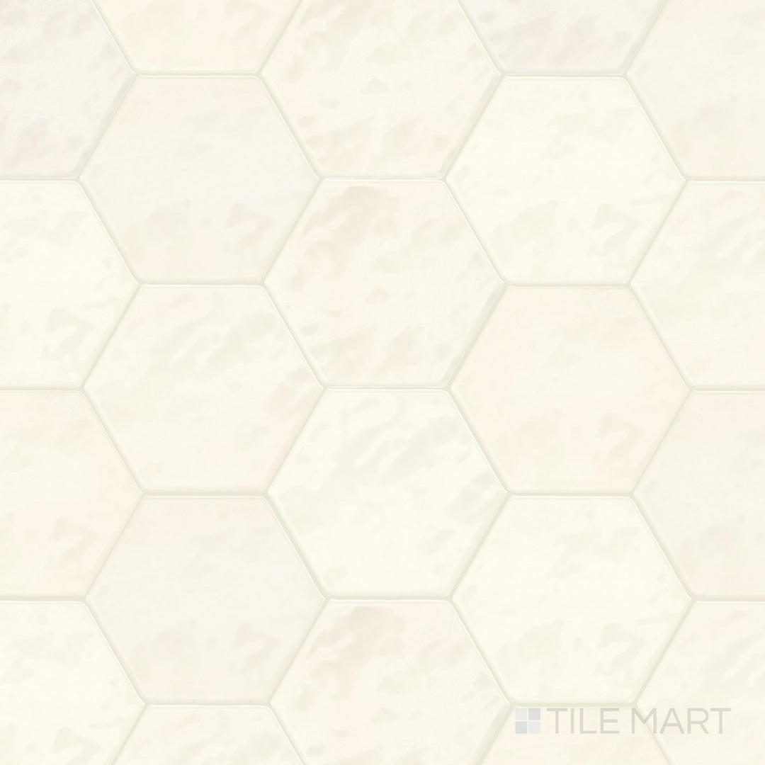 Full product view of the Mesmerist Spirit 4 inch hex glossy glazed ceramic tile, shown in a classic hexagon format