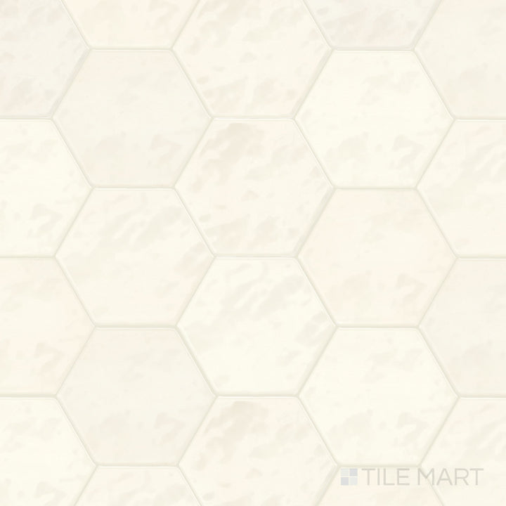 Full product view of the Mesmerist Spirit 4 inch hex glossy glazed ceramic tile, shown in a classic hexagon format