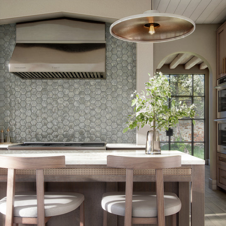 A 4" hex pattern with a high-gloss finish brings depth and character to contemporary spaces.