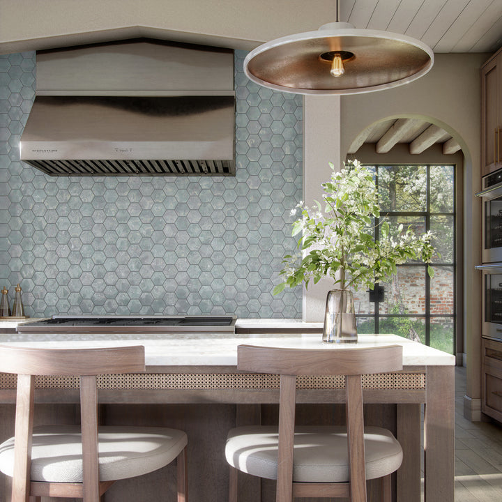 Playful hexagon shapes with a sleek glossy glaze create a unique and eye-catching aesthetic.