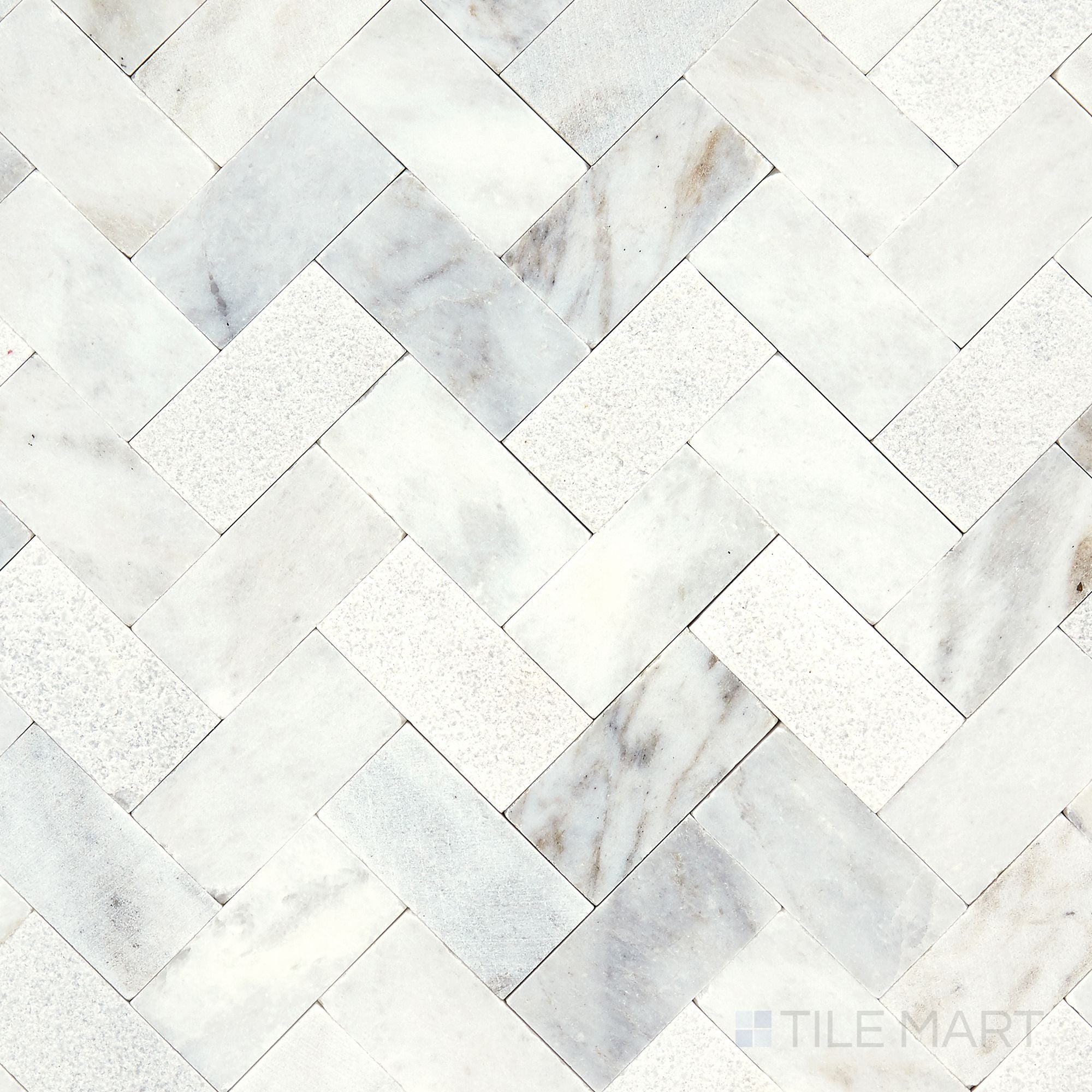 Minute Mosaix Daphne White Herringbone Marble, Limestone Mosaic