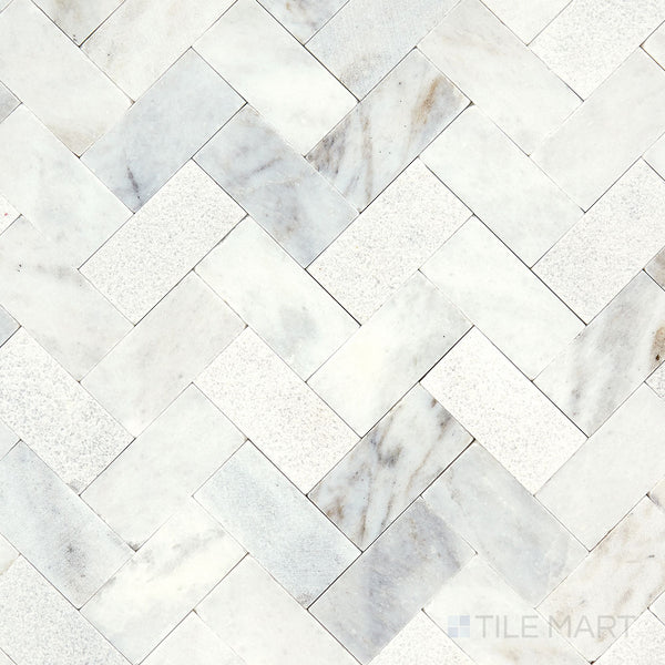 Minute Mosaix Daphne White Herringbone Marble, Limestone Mosaic