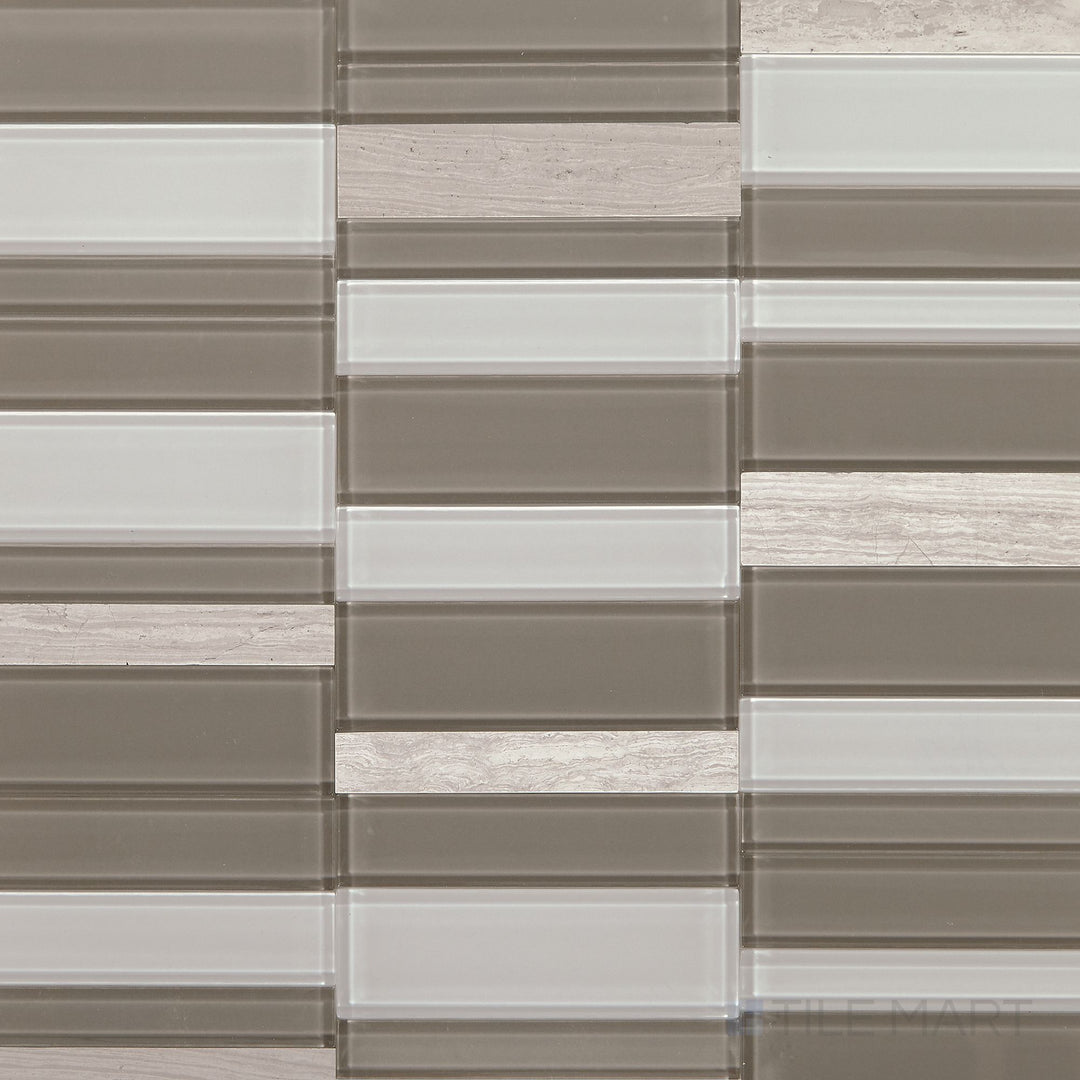 Top-down view of the Simplystick Mosaix Chenille White And Glass Blend Honed marble and limestone mosaic, highlighting its sleek blend of natural stone and glass.