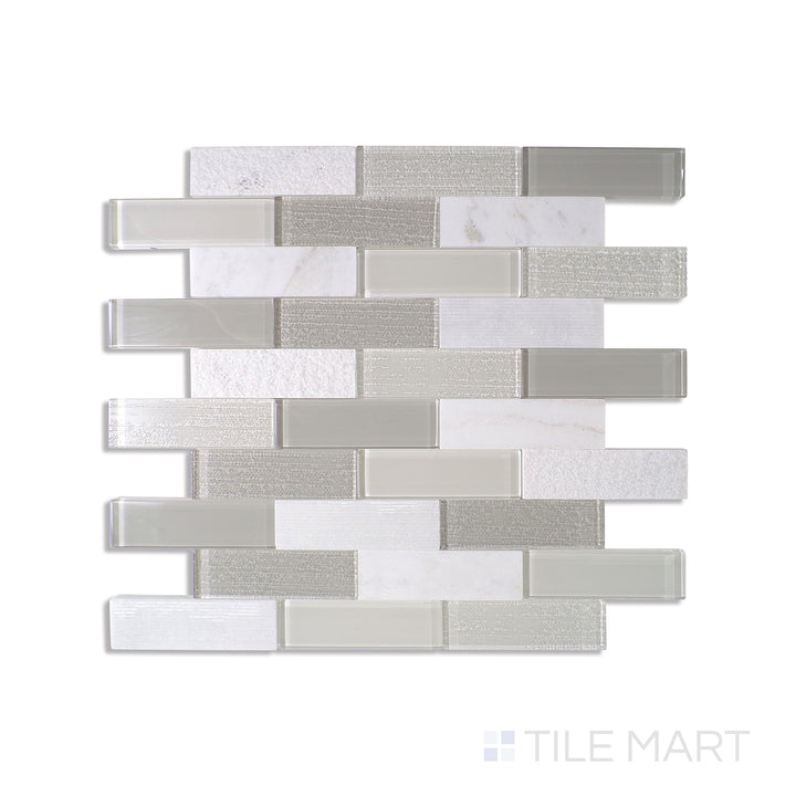 Simplystick Mosaix 1.25X4 Natural Stone Mosaic 12X12 Daphne White And Glass Blend