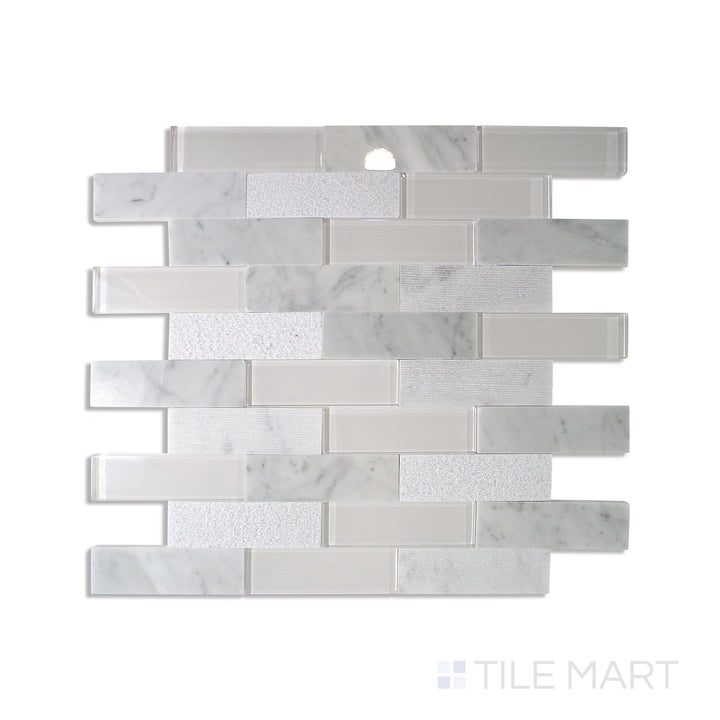 Simplystick Mosaix 1.25X4 Natural Stone Mosaic 12X12 Carrara White And Glass Blend