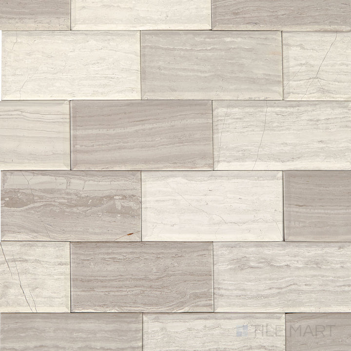A top-down view of the Simplystick Mosaix Chenille White honed marble and limestone mosaic tile showcases its elegant blend of soft white hues and natural textures, perfect for refined interiors.