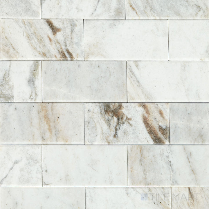 Full product view of the Simplystick Mosaix Daphne White polished marble and limestone mosaic, showcasing a clean, refined stone pattern