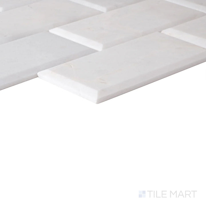 Close-up corner shot of Simplystick Mosaix Carrara White Honed Marble, Limestone Mosaic, featuring its soft white tones and classic Carrara veining with a honed finish.