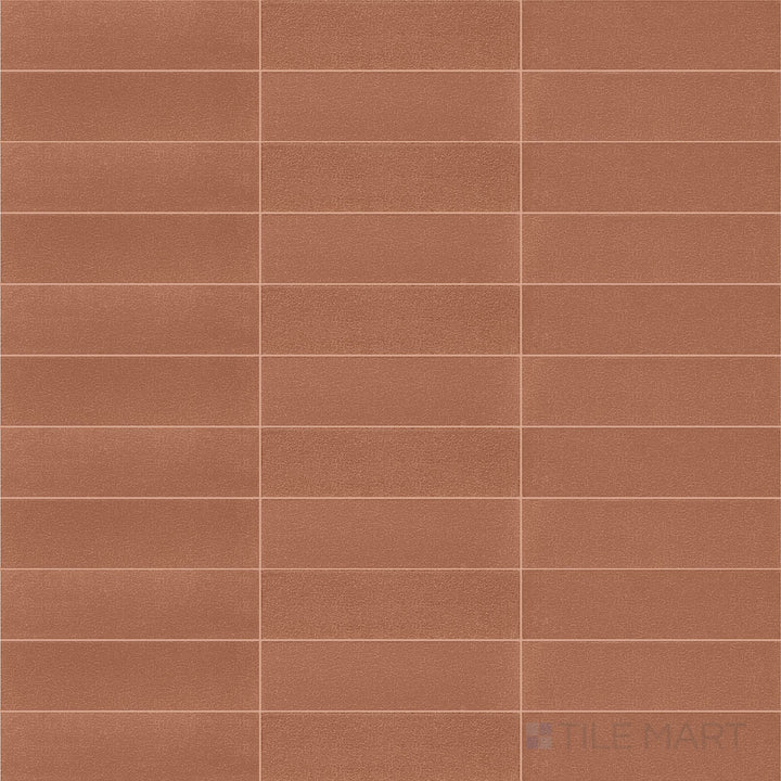 Overhead shot of Inyo Ember 2X8 Satin Glazed Ceramic, featuring its warm earthy hue and subtle satin sheen.