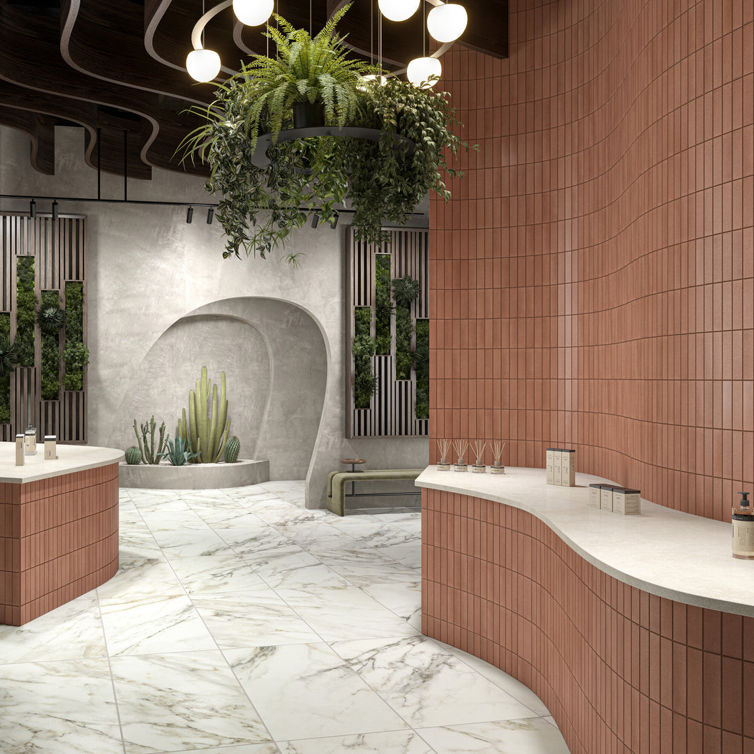 Designed with subtle elegance, the Inyo Ember 2x8 satin glazed ceramic tile features a soft sheen and elongated shape that adds modern character.