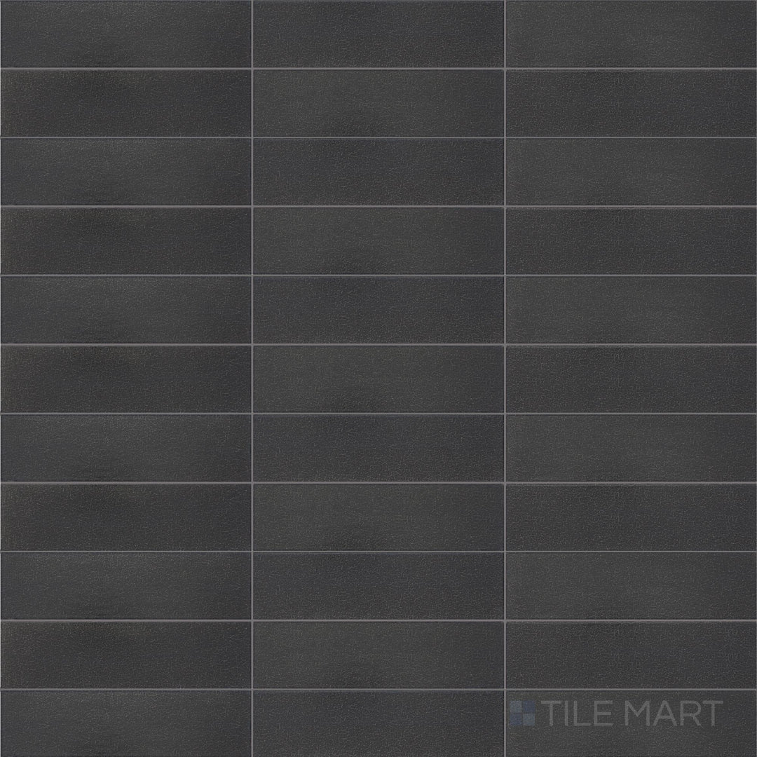 Flat overhead perspective of Inyo Ink 2X8 Satin Glazed Ceramic, displaying its bold charcoal tone with a smooth satin surface.