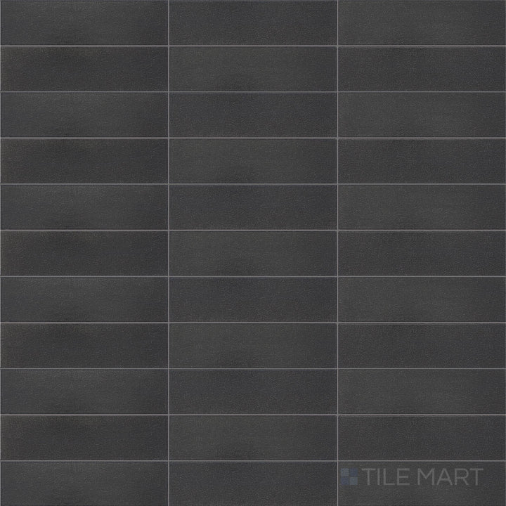 Flat overhead perspective of Inyo Ink 2X8 Satin Glazed Ceramic, displaying its bold charcoal tone with a smooth satin surface.