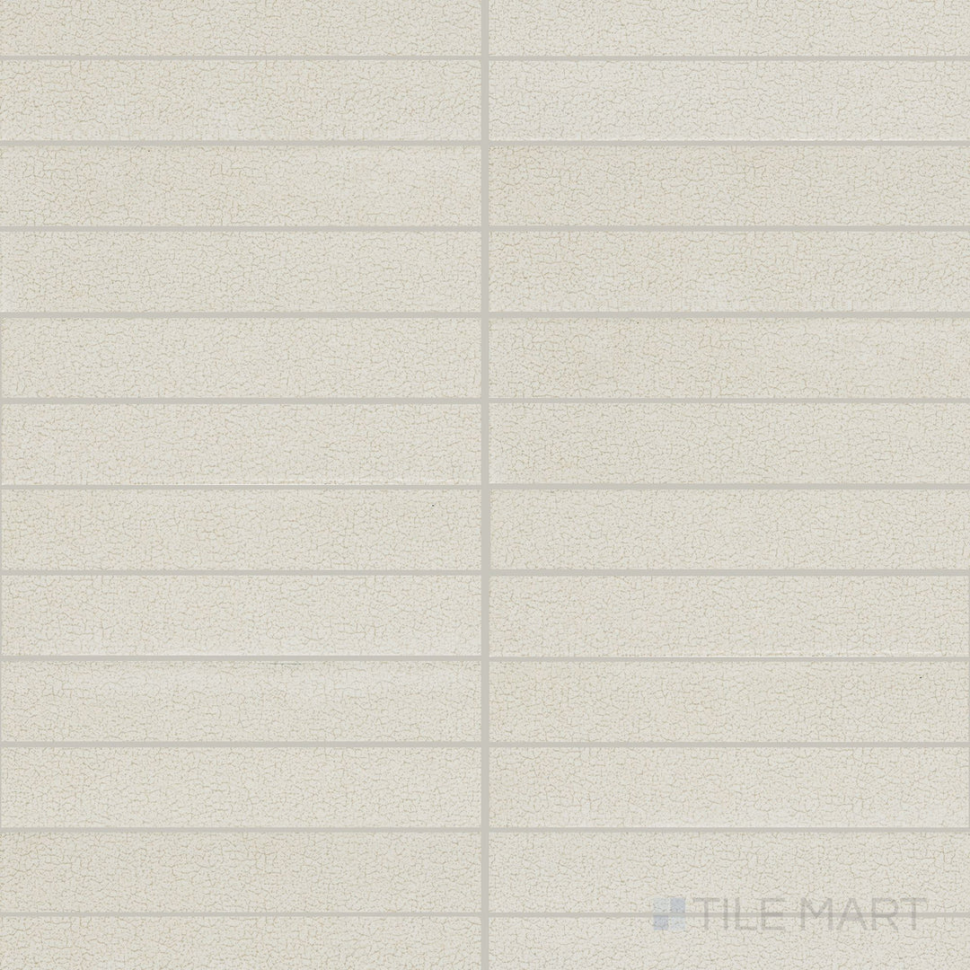 Top-down image of Inyo Crema Rectangle Satin Glazed Ceramic Mosaic, showcasing its neutral beige shade with a refined satin glaze.