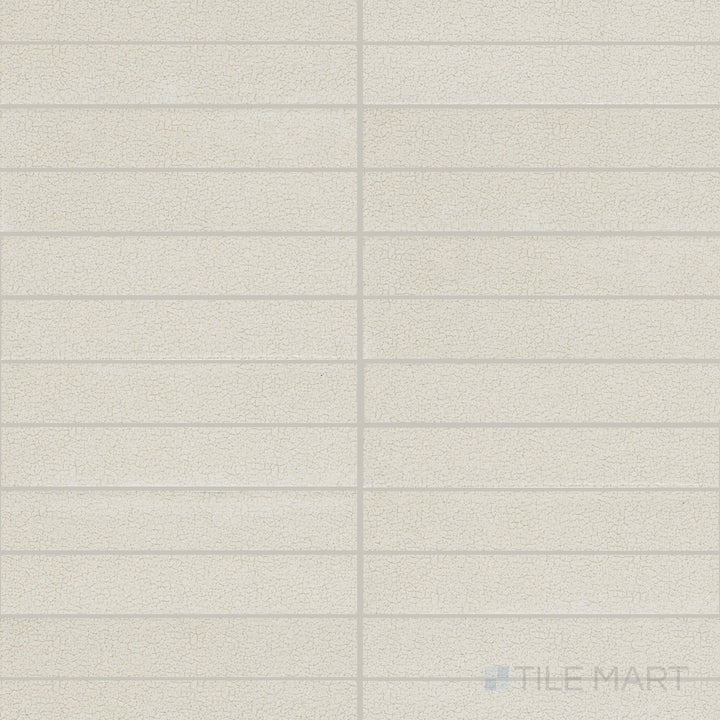 Top-down image of Inyo Crema Rectangle Satin Glazed Ceramic Mosaic, showcasing its neutral beige shade with a refined satin glaze.