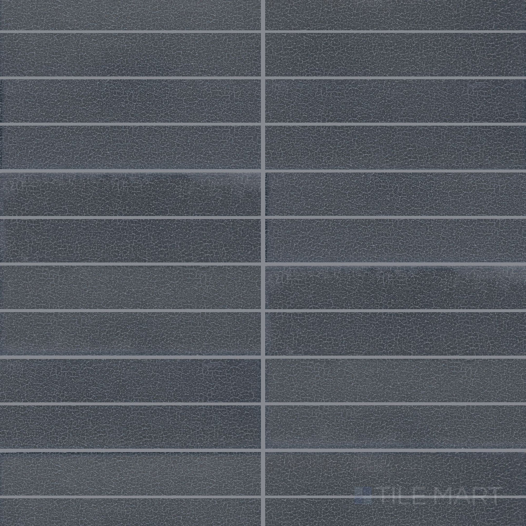 Overhead shot of Inyo Indigo Rectangle Satin Glazed Ceramic Mosaic, showcasing its rich blue tones and satin-smooth surface.