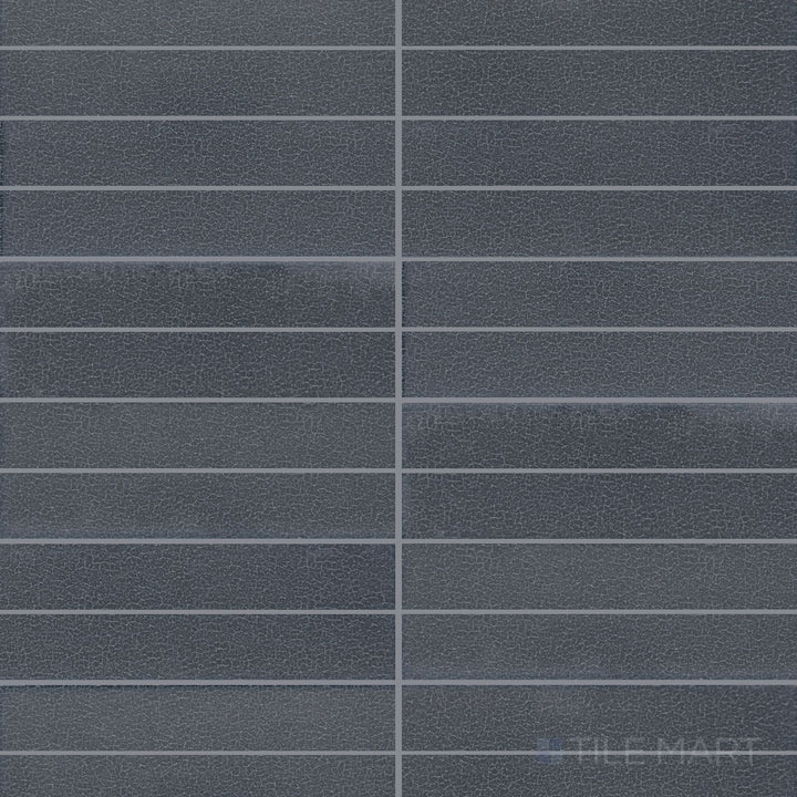 Overhead shot of Inyo Indigo Rectangle Satin Glazed Ceramic Mosaic, showcasing its rich blue tones and satin-smooth surface.