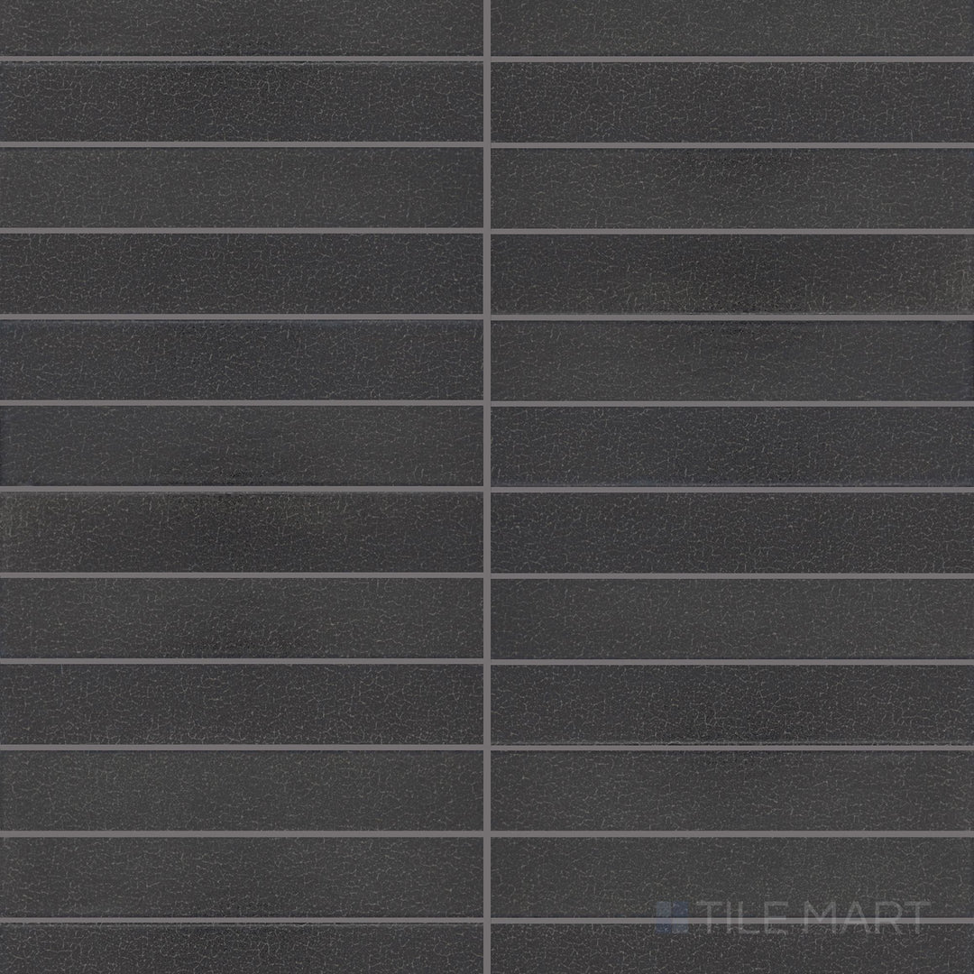 Direct top-down view of Inyo Ink Rectangle Satin Glazed Ceramic Mosaic, emphasizing its deep black shade and satin matte finish.