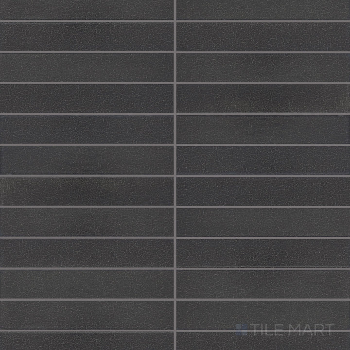 Direct top-down view of Inyo Ink Rectangle Satin Glazed Ceramic Mosaic, emphasizing its deep black shade and satin matte finish.