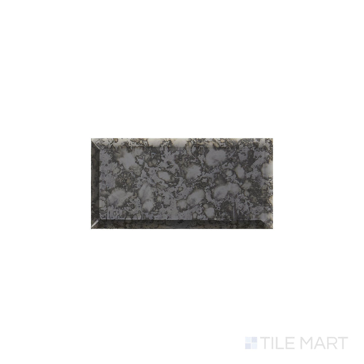 Diagonal view of Lavaliere Black Antique Mirror bevel polished mosaic, showcasing a deep black reflective surface, a vintage-inspired beveled design, and a luxurious polished finish.  