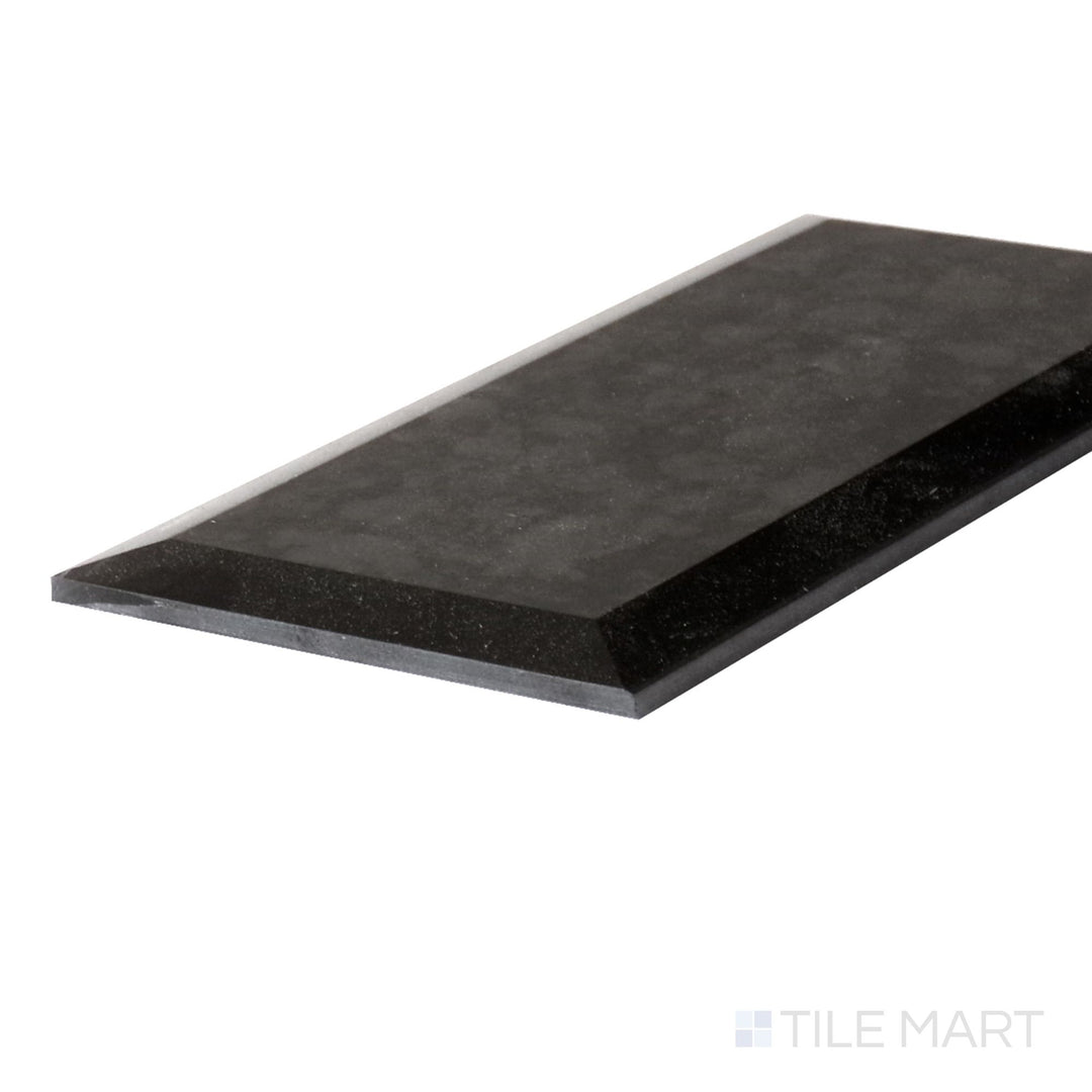 Close-up corner shot of Lavaliere Black Antique Mirror Bevel Polished Mosaic, featuring deep black mirror tiles with a refined beveled edge and polished surface.