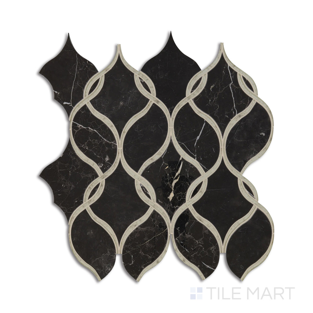 Lavaliere Natural Stone Mosaic 12X13 Nero Marquina /Antique Mirror Polished