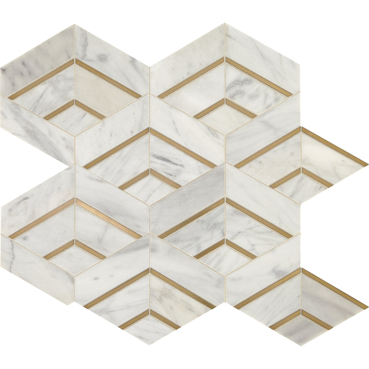 Lavaliere Natural Stone Mosaic 12X14 Alluring White/Brass Honed