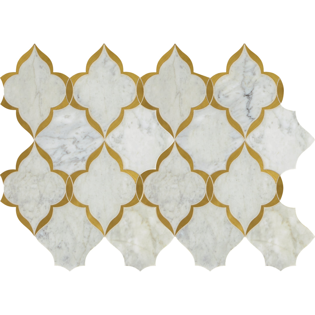Lavaliere Natural Stone Mosaic 13X9 Carrara White/ Brass Polished