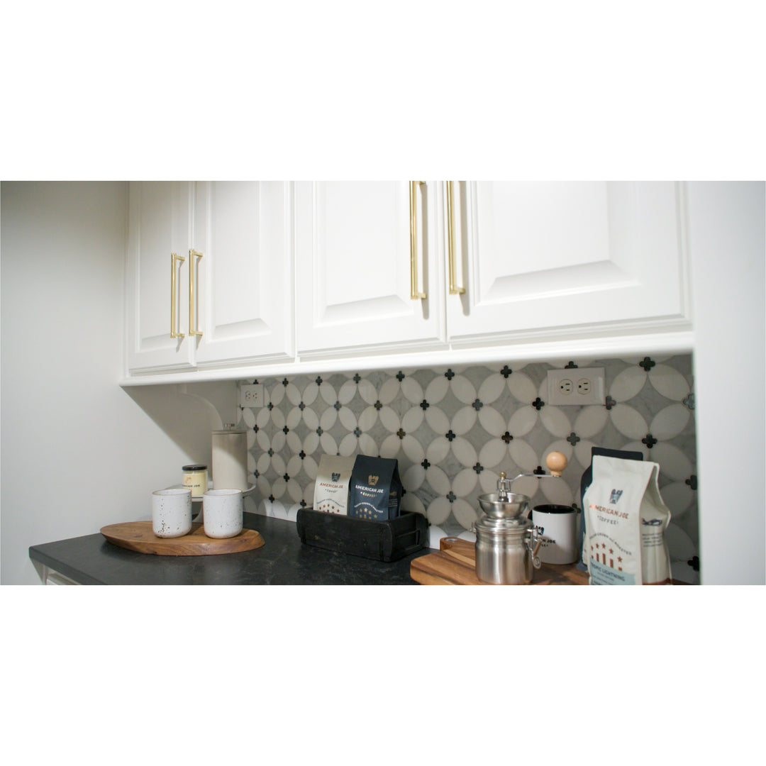 Lavaliere Natural Stone Mosaic 14X14 Carrara/Thassos/Blk Ant Mirror Ho ...