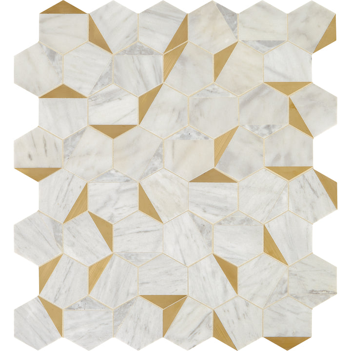Lavaliere Natural Stone Mosaic 15X14 Alluring White/Brass Honed