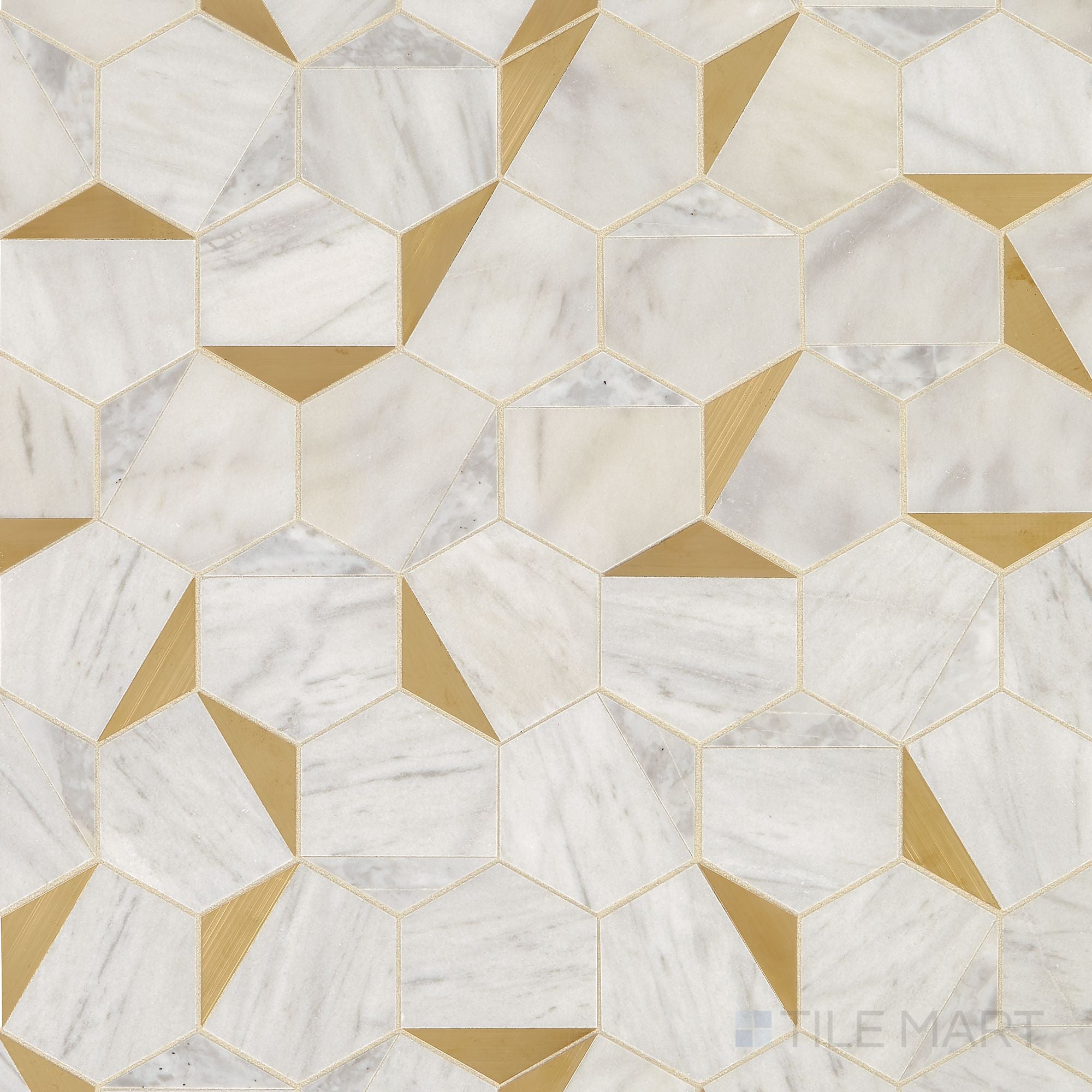 Lavaliere Alluring White/Brass Illusionary Honed Marble Mosaic
