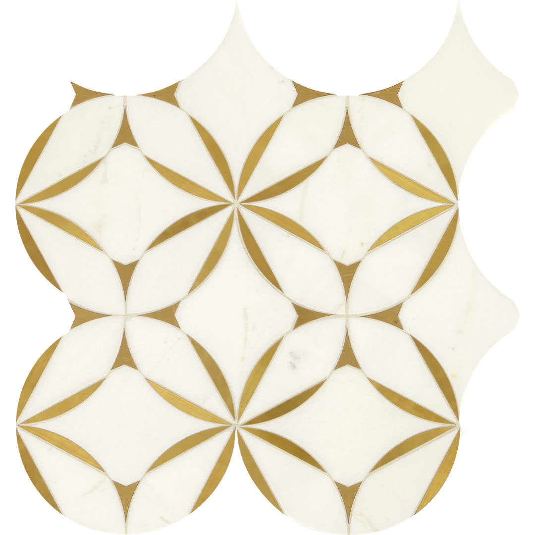 Lavaliere 8X8 Natural Stone Mosaic 8X8 Thassos White/ Brass Polished