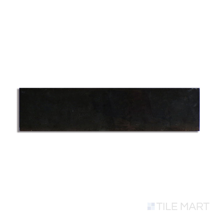 Diagonal view of Remedy Alchemy 2x10 glossy glazed porcelain tile, showcasing a metallic-inspired sheen, a lustrous glossy coating, and a modern, streamlined shape.  