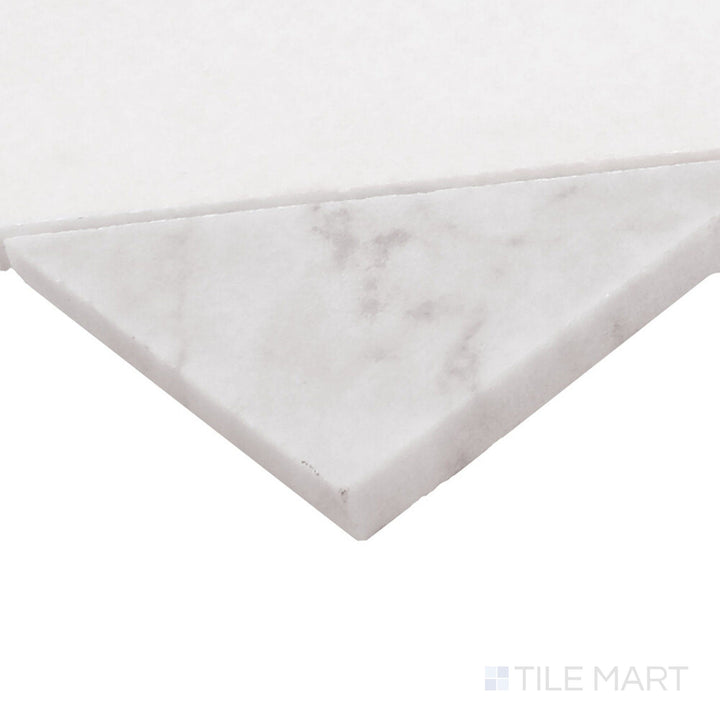 Close-up corner shot of Perfit Mosaix Saran White & Thassos Dash Honed Mosaic, featuring its soft white marble blend with a subtle honed finish.