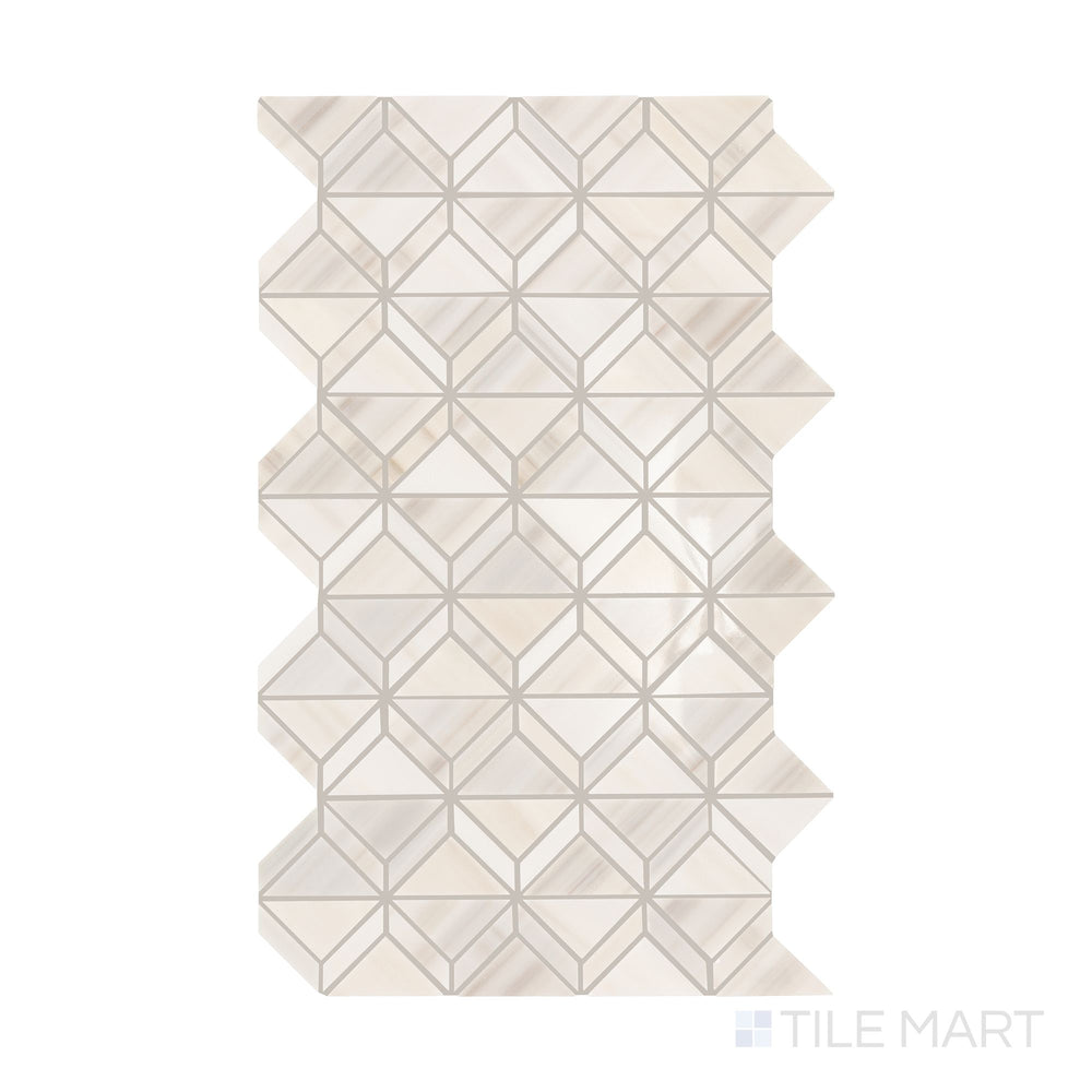 An overview of Perfit Mosaix Patagonia White Fantasy polished marble mosaic, emphasizing its intricate veining and luxurious polished finish.