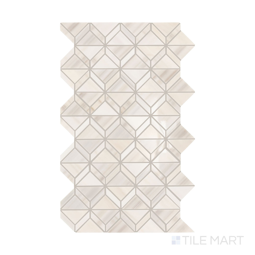 An overview of Perfit Mosaix Patagonia White Fantasy polished marble mosaic, emphasizing its intricate veining and luxurious polished finish.