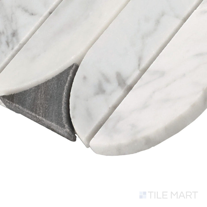 Angled close-up of Perfit Mosaix Ashen Palissandro & Carrara White Spring Polished Mosaic, showcasing its delicate, spring-inspired pattern with polished Carrara and Palissandro.