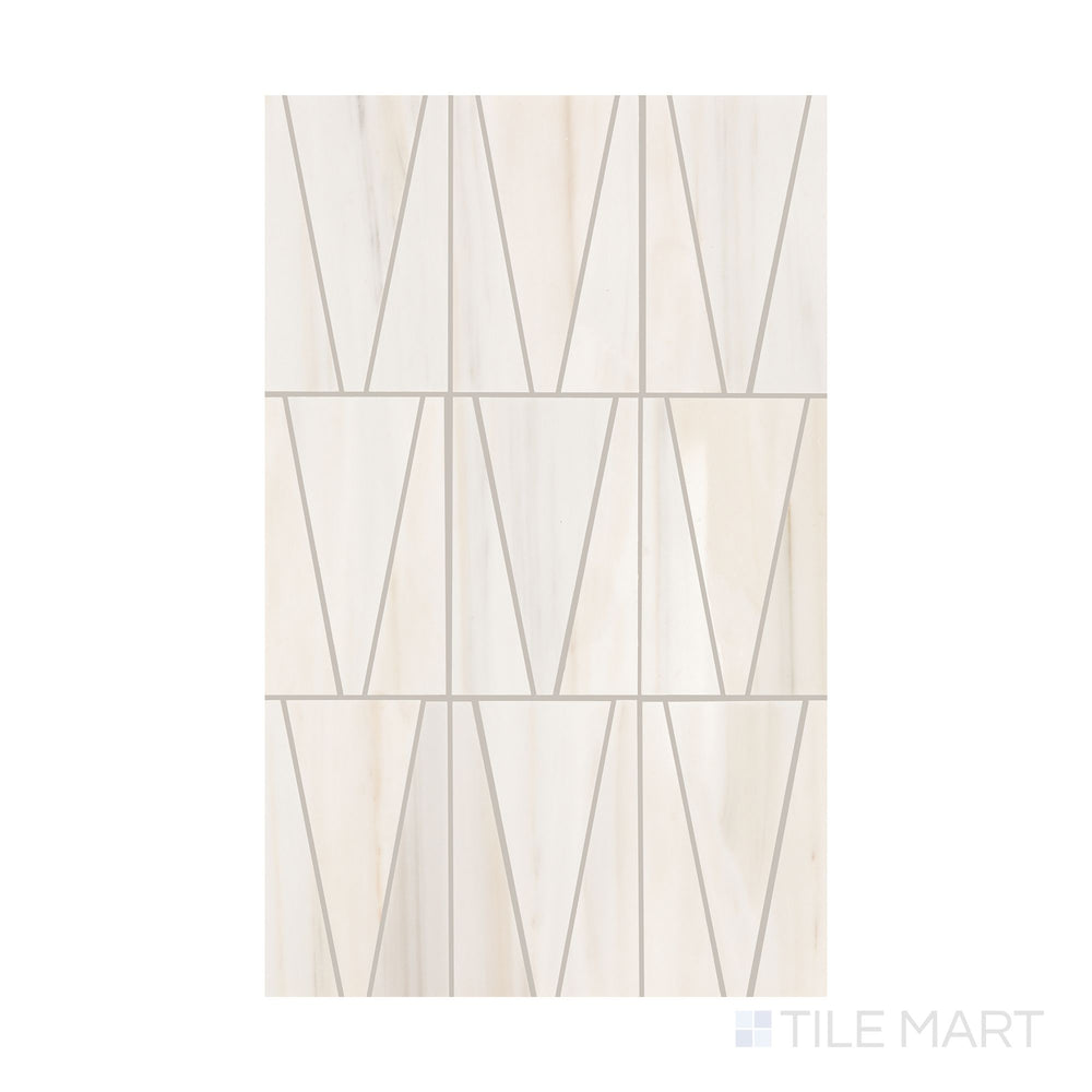 A flat-lay shot of Perfit Mosaix Patagonia White Trace polished marble mosaic, displaying its intricate veining and refined polished surface.