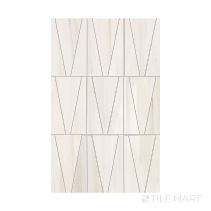 A flat-lay shot of Perfit Mosaix Patagonia White Trace polished marble mosaic, displaying its intricate veining and refined polished surface.