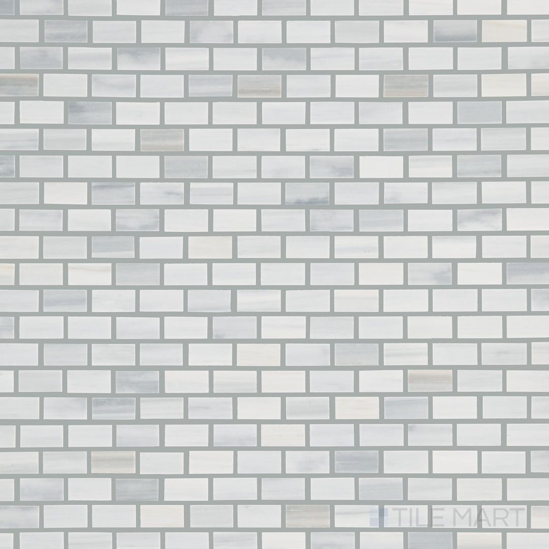 Viewed from the top, the Perfit Mosaix Grey Palissandro Offset polished marble mosaic tile presents a deep gray Palissandro marble with a dynamic offset pattern, offering a refined and structured look.