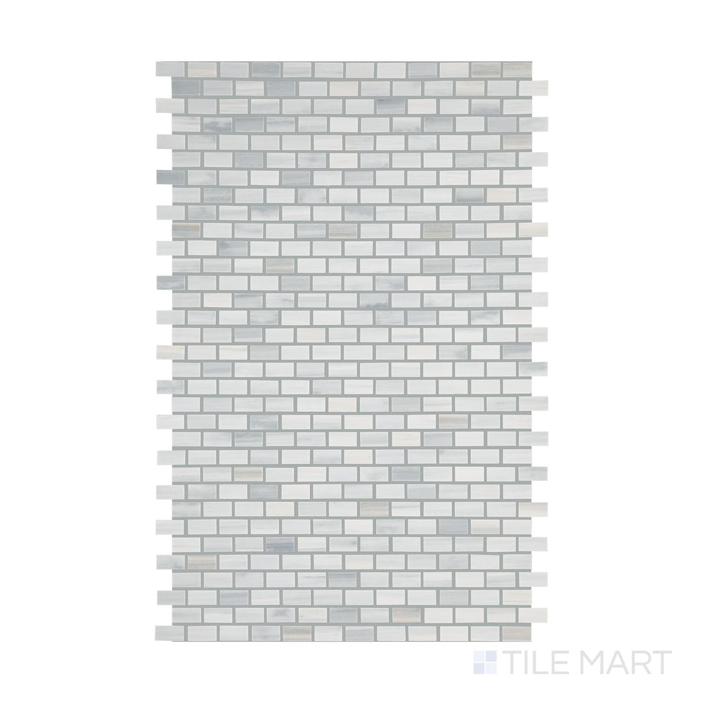 A flat-lay shot of Perfit Mosaix Grey Palissandro Offset polished marble mosaic, showcasing its offset layout and smooth, polished surface.