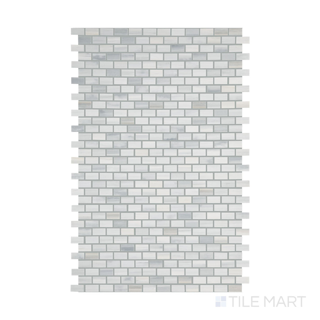 A flat-lay shot of Perfit Mosaix Grey Palissandro Offset polished marble mosaic, showcasing its offset layout and smooth, polished surface.