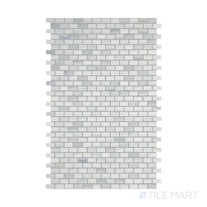 A flat-lay shot of Perfit Mosaix Grey Palissandro Offset polished marble mosaic, showcasing its offset layout and smooth, polished surface.